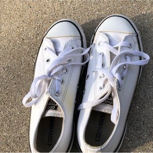 Converse All Star White Faux Leather Sneakers.